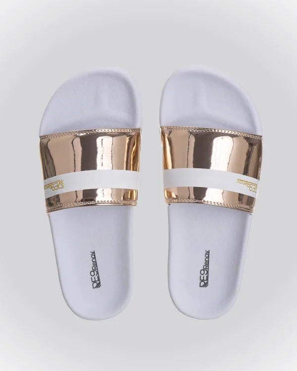 Chinelo Slide Cobre Listra Metalico Renov paz