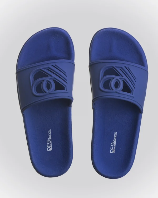 Chinelo Slide Azul Sandália Renov Logo Gravado Vazado