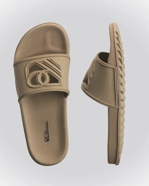 Chinelo Slide Bege Sandália Renov Logo Gravado Vazado - Image 2