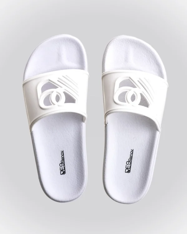 Chinelo Slide Branco Sandália Renov Logo Gravado Vazado