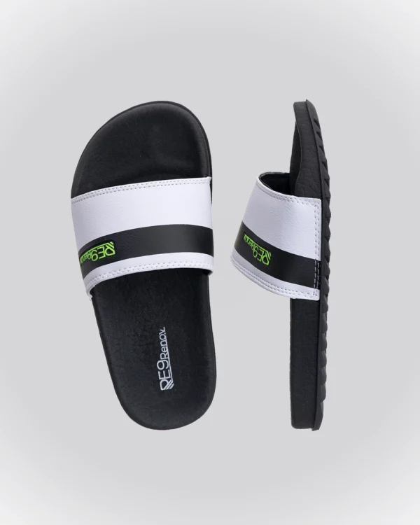 Chinelo Slide Preto/Branco Listra RE9 Infantil - Image 2