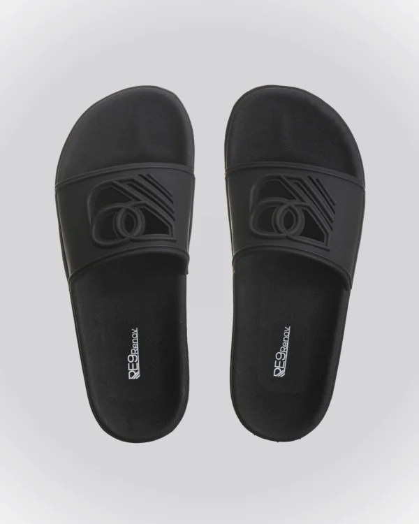 Chinelo Slide Preto Sandália Renov Logo Gravado Vazado