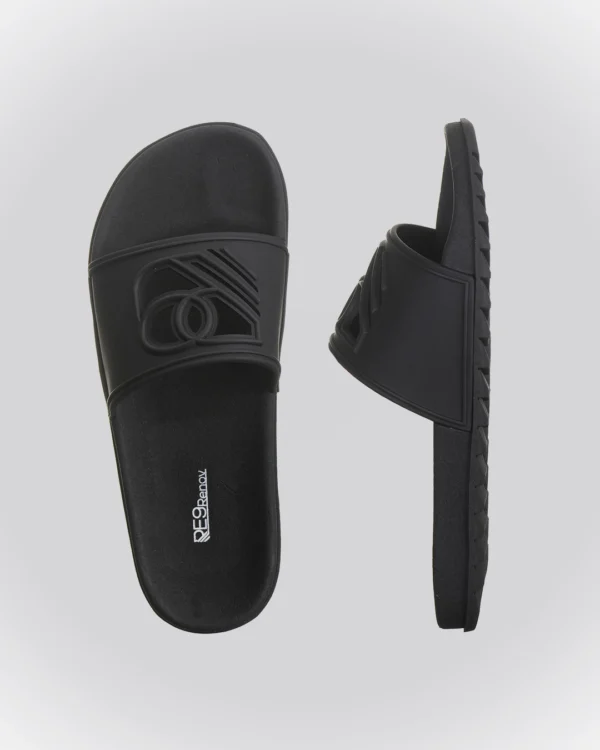 Chinelo Slide Preto Sandália Renov Logo Gravado Vazado - Image 2