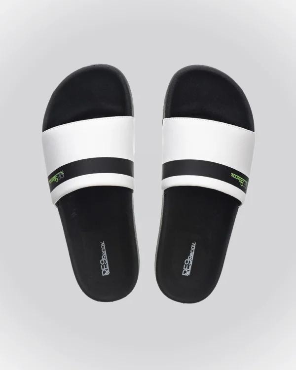 Chinelo Slide Preto/Branco Listra Renov elegância com minimalismo