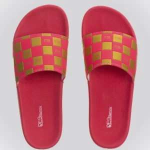 Chinelo Slide Rosa/Gold Xadrez Renov o melhor conforto do Brasil
