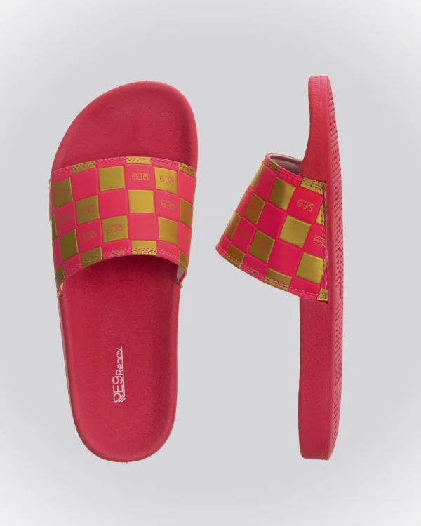 Chinelo Slide Rosa/Gold Xadrez Renov - Image 2