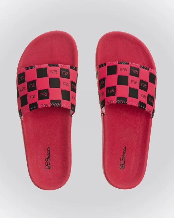 Chinelo Slide Rosa/Preto Xadrez Renov o Chinelo mais confortavel do Brasil