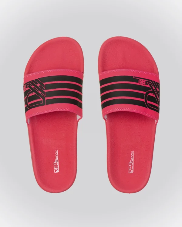 Chinelo Slide 4Listras Rosa/Preto Renov Audacioso