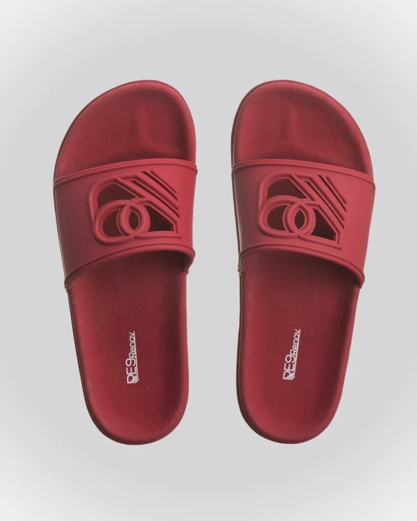 Chinelo Slide Vermelho Sandália Renov Logo Gravado Vazado